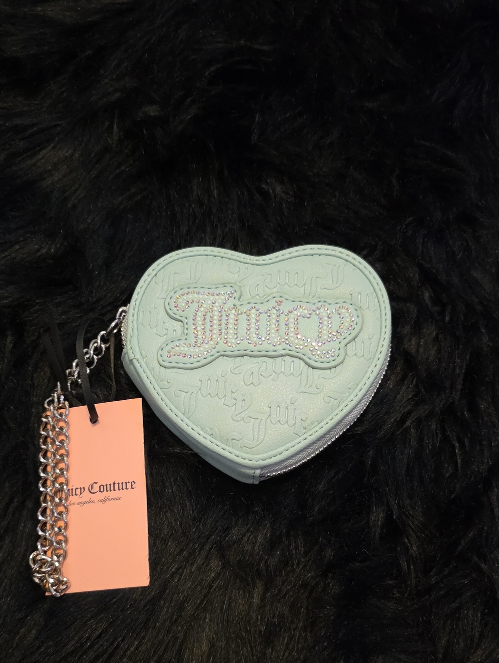 Juicy Couture Mint Heart Coin Pouch with Rhinestone Logo